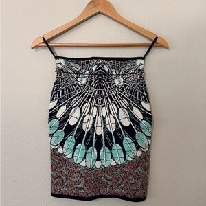 BCBGMaxAzria Black and Teal Patterned Pencil Skirt